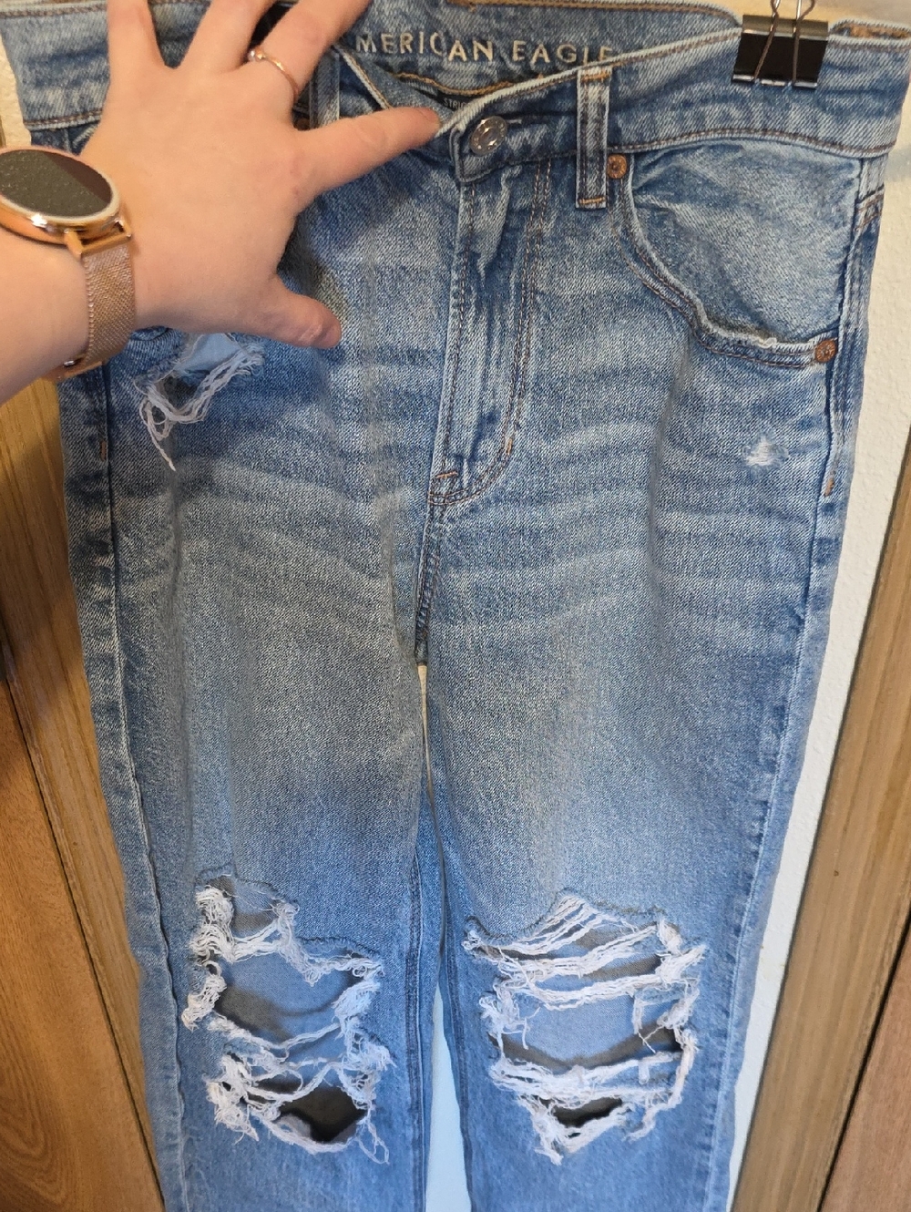 American Eagle Outfitters Light Blue Ripped Straight Leg Jeans